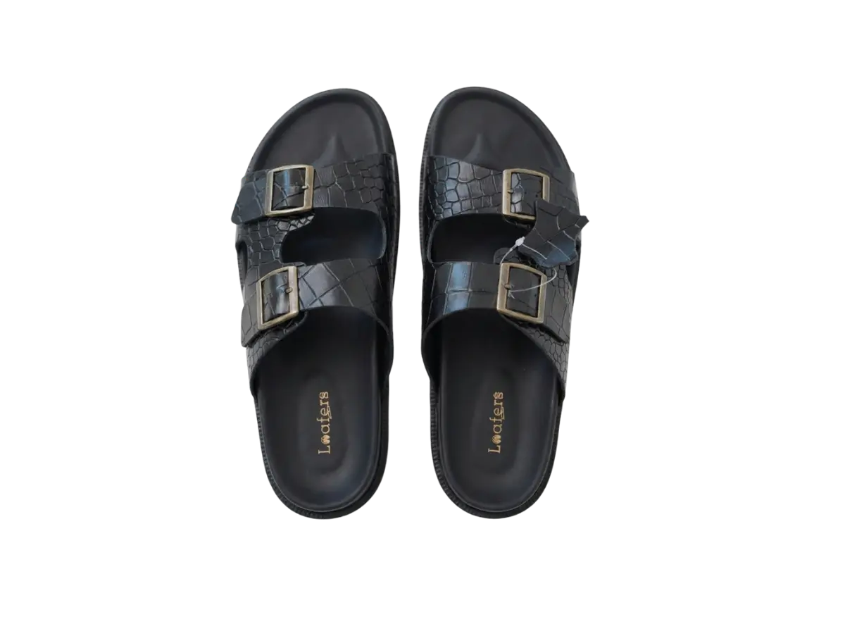 Black Croco Sliders Loafers