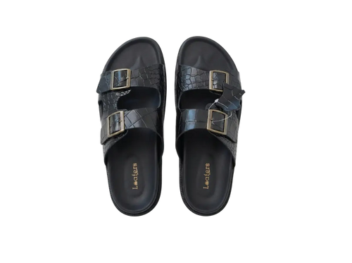 Black Croco Sliders Loafers
