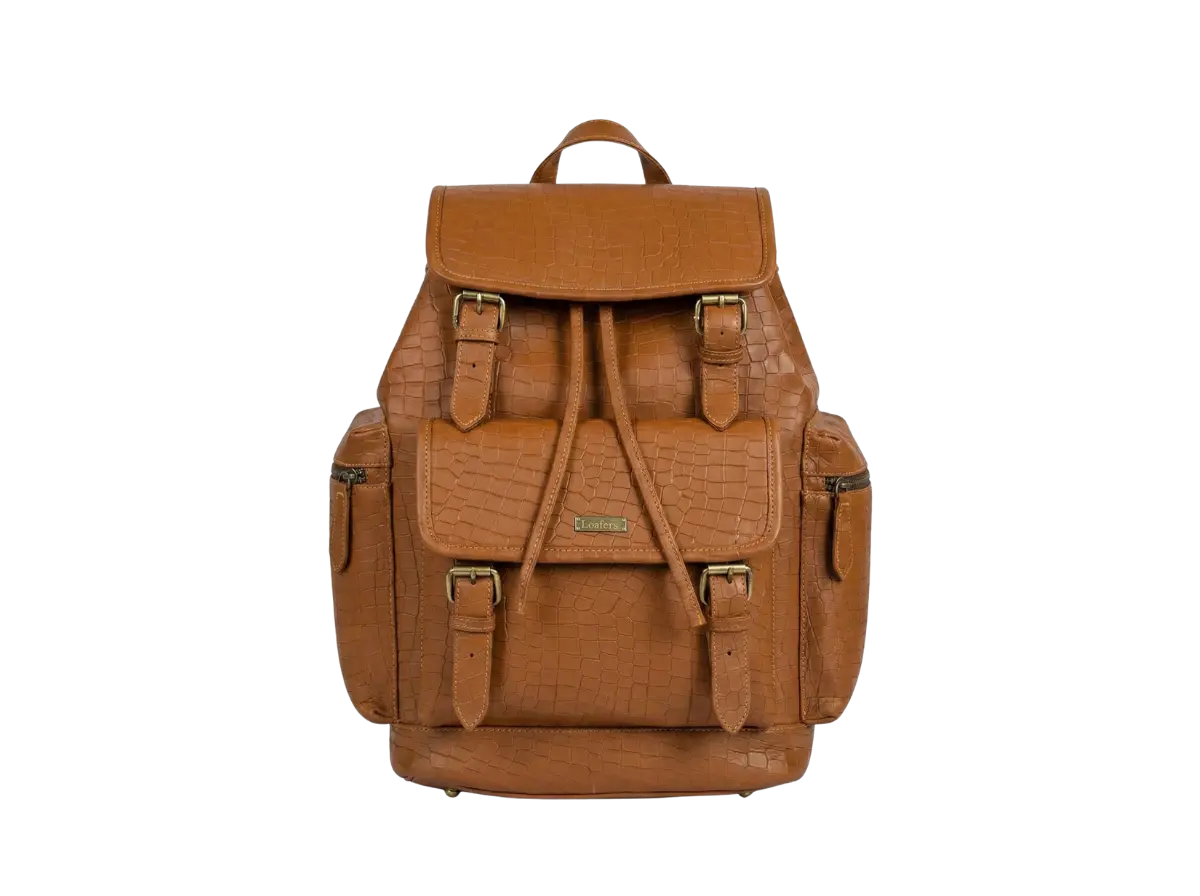Camel Croco Bagpack Loafers