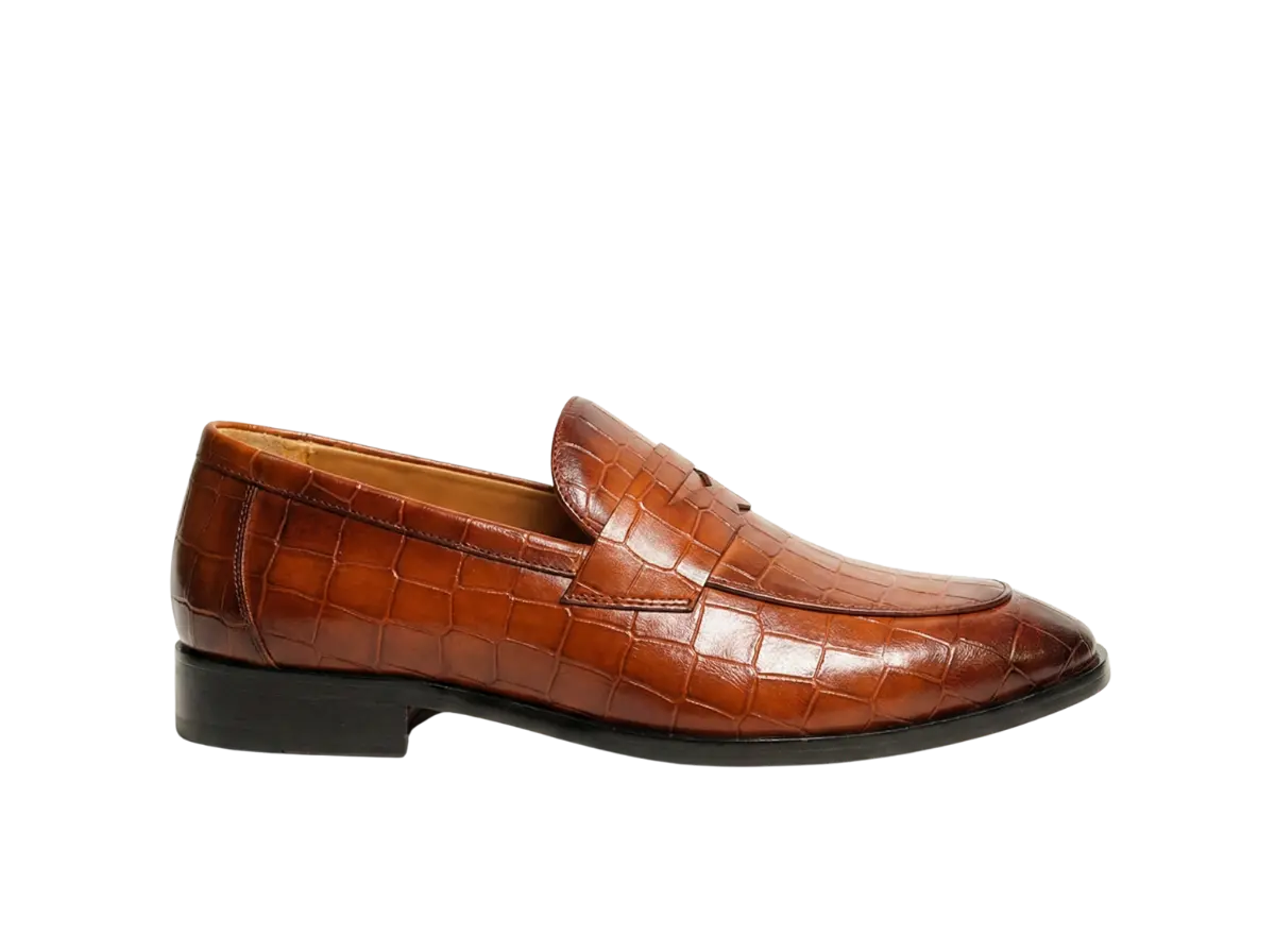Tan Luxe Croco Print Loafers Loafers