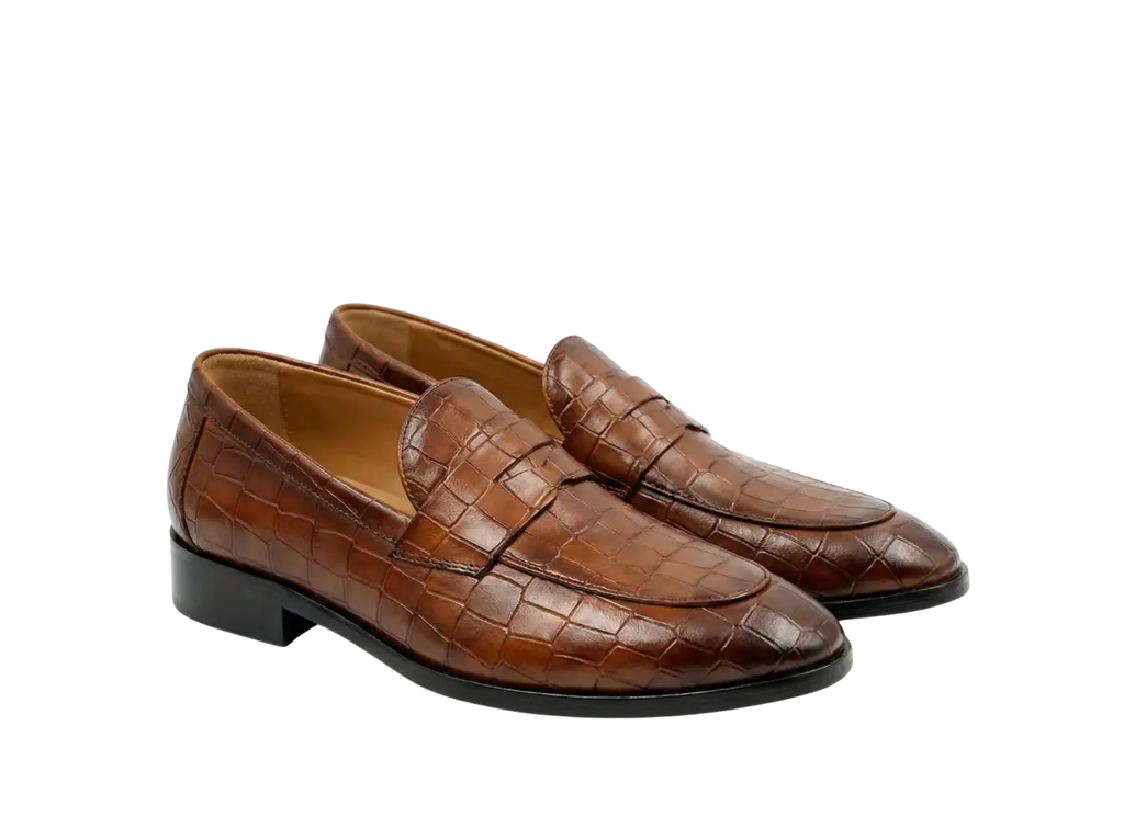 Tan Luxe Croco Print Loafers Loafers