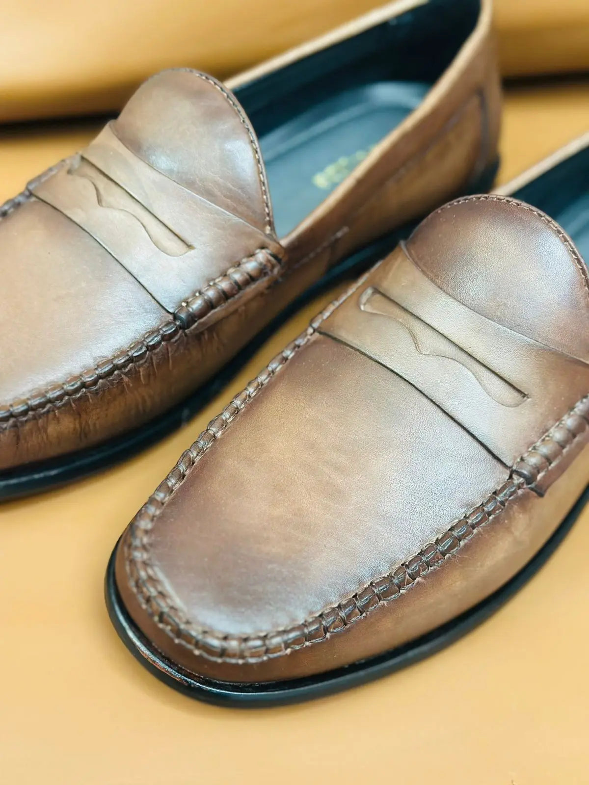 Tan Brown Handpainted Moccasin Loafers