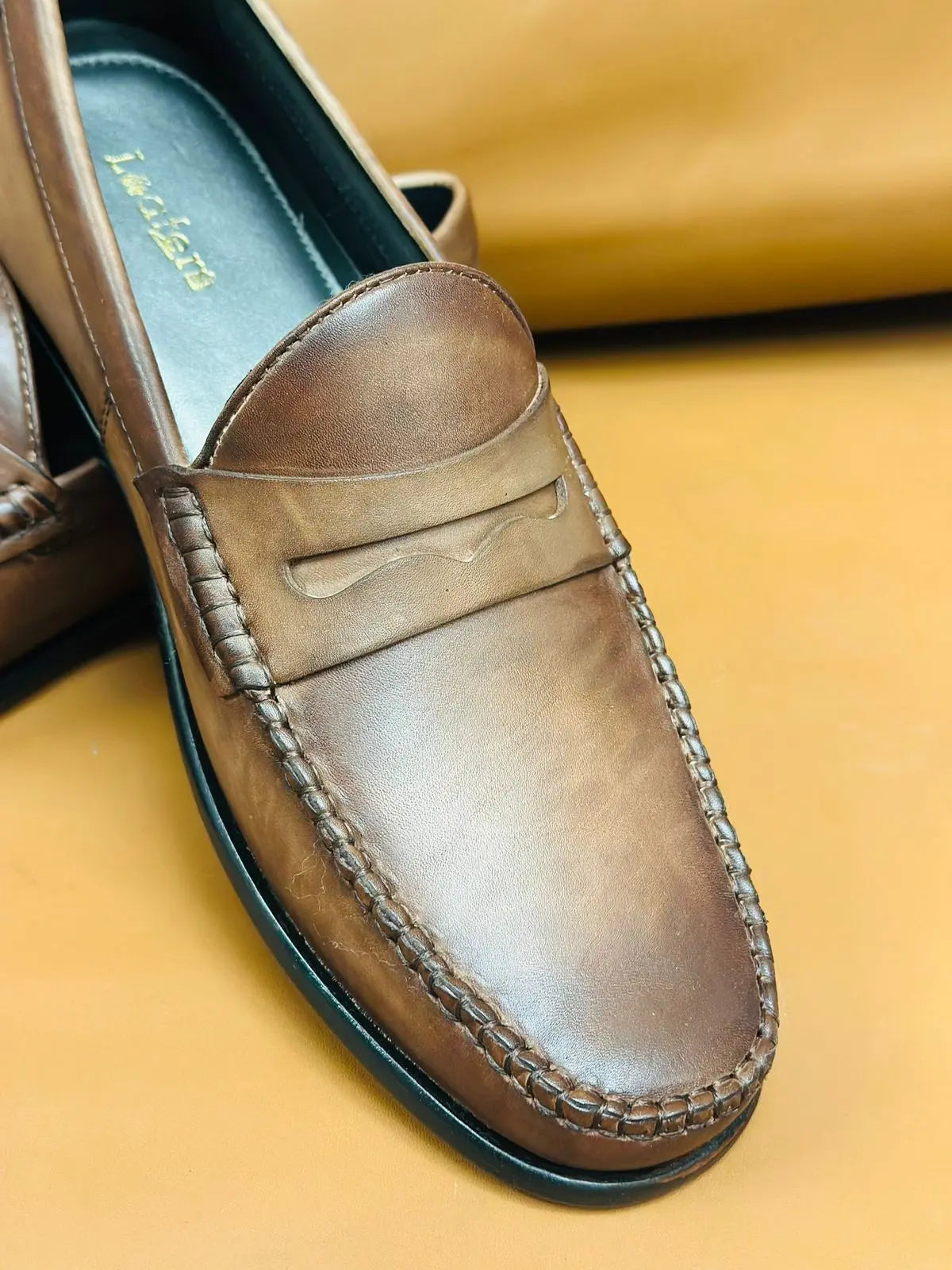 Tan Brown Handpainted Moccasin Loafers