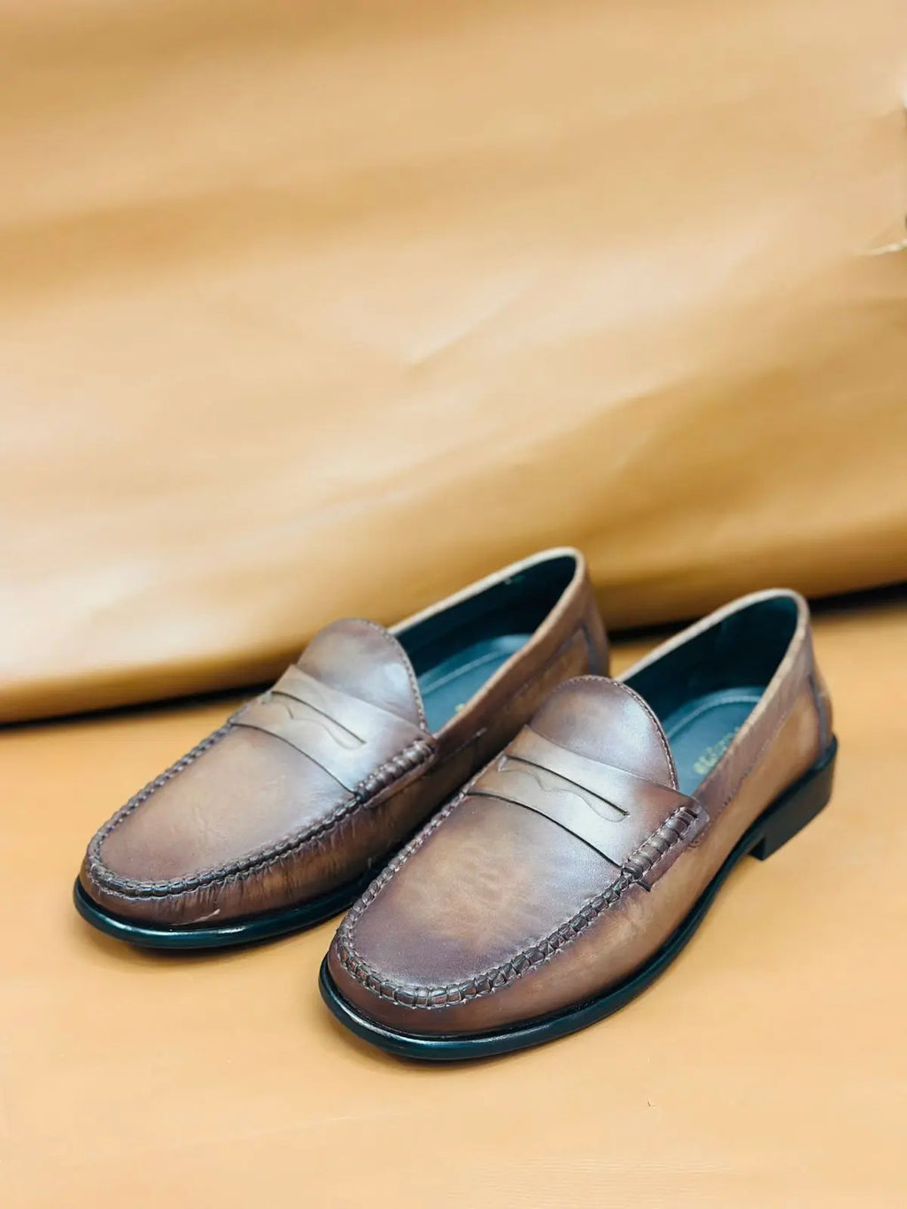 Tan Brown Handpainted Moccasin Loafers