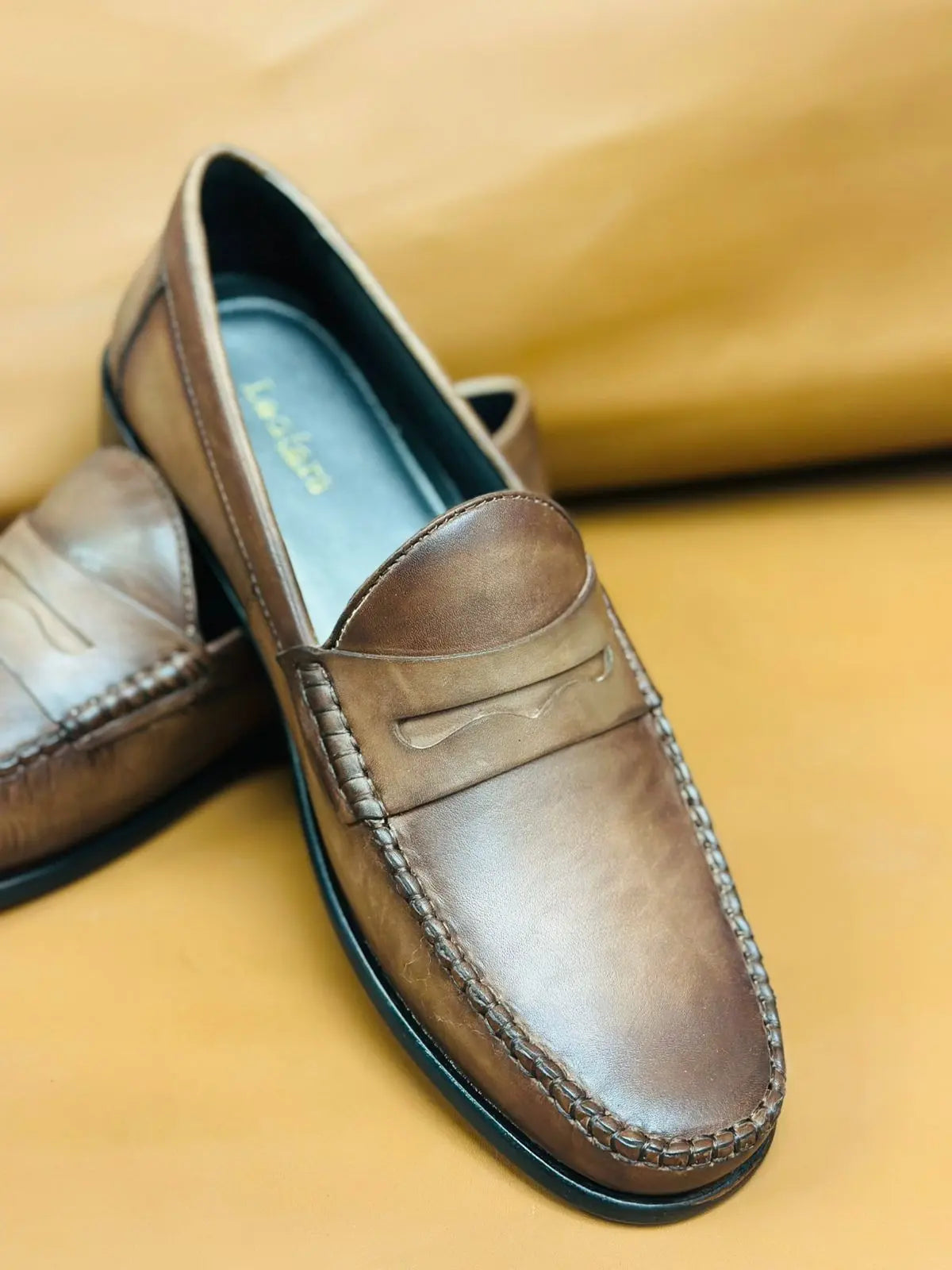Tan Brown Handpainted Moccasin Loafers