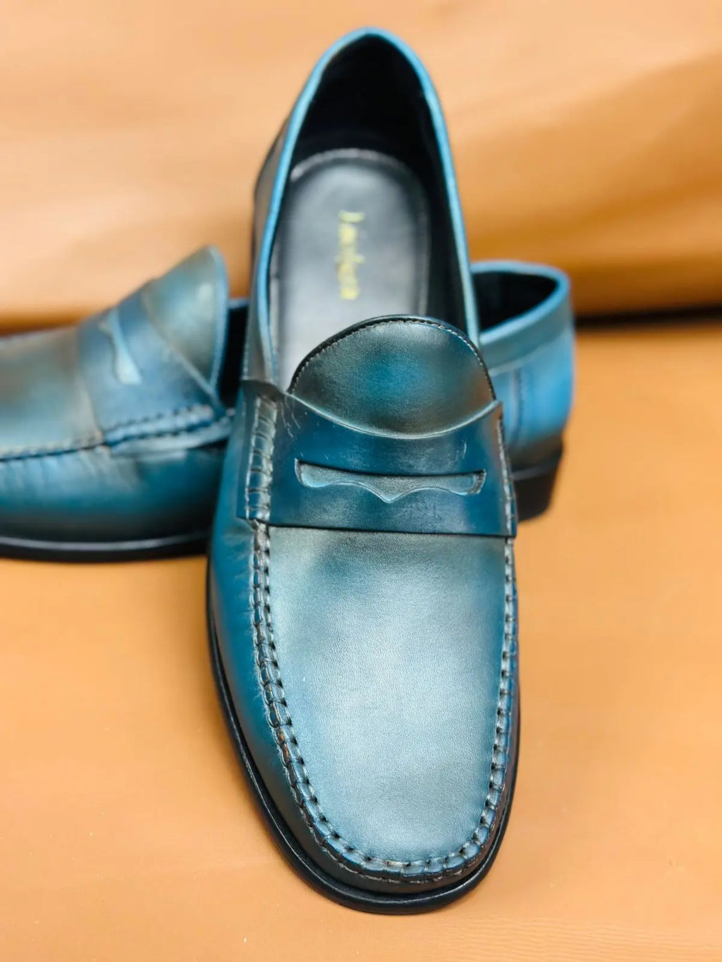 Ocean blue Handpainted Mocassin Loafers