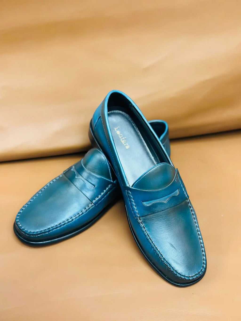 Ocean blue Handpainted Mocassin Loafers