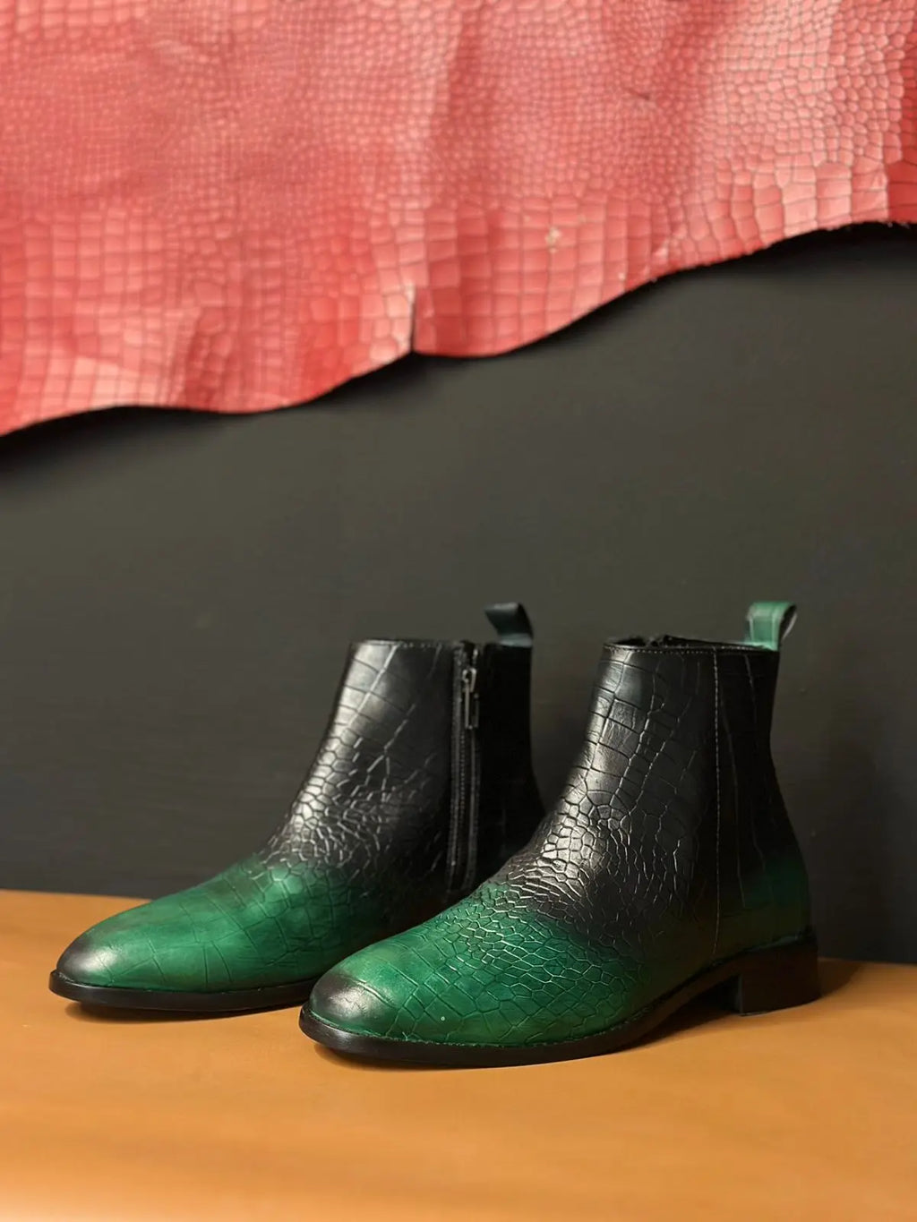 Green Croco Handpainted Chelsea Loafers