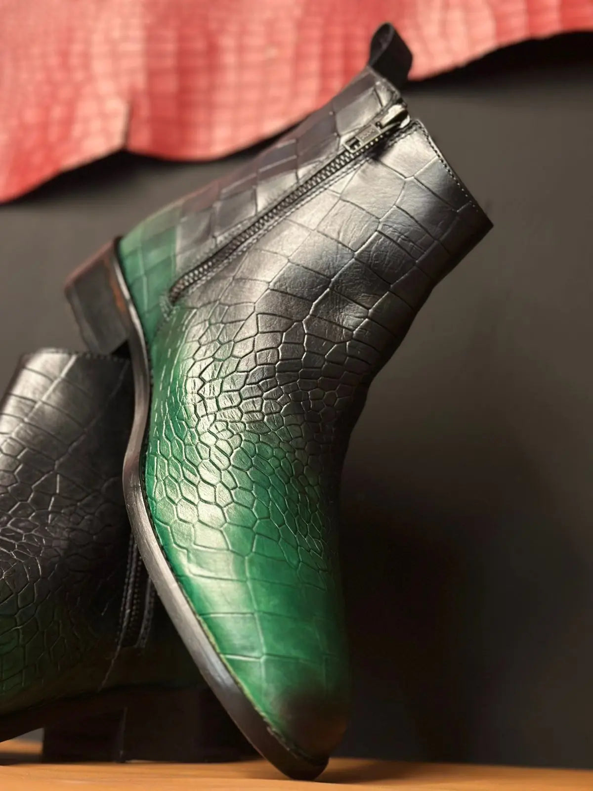 Green Croco Handpainted Chelsea Loafers