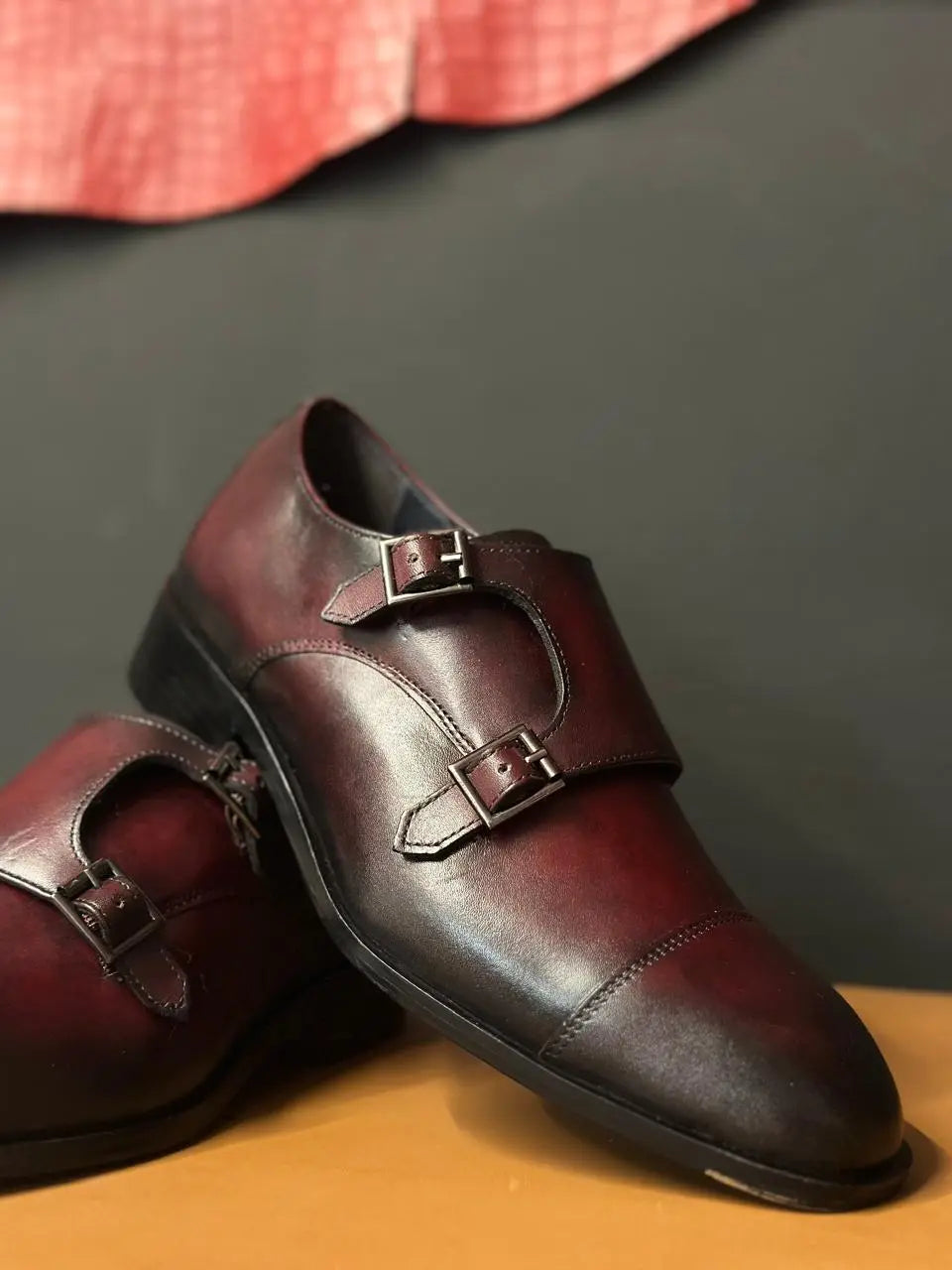Cherry Double Monk Strap Handpainted - Loafers
