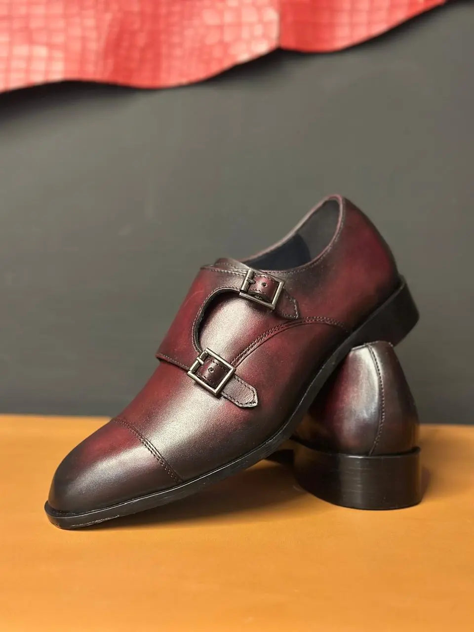 Cherry Double Monk Strap Handpainted - Loafers