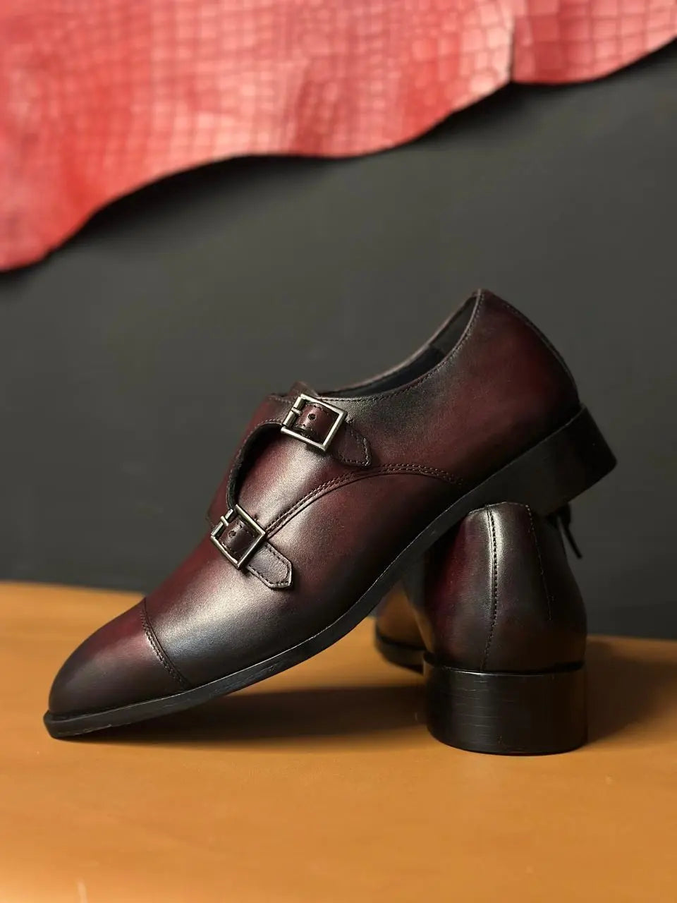 Cherry Double Monk Strap Handpainted - Loafers