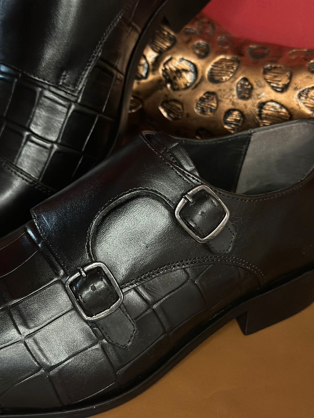 Black Croco Double Monk Strap The Loafers