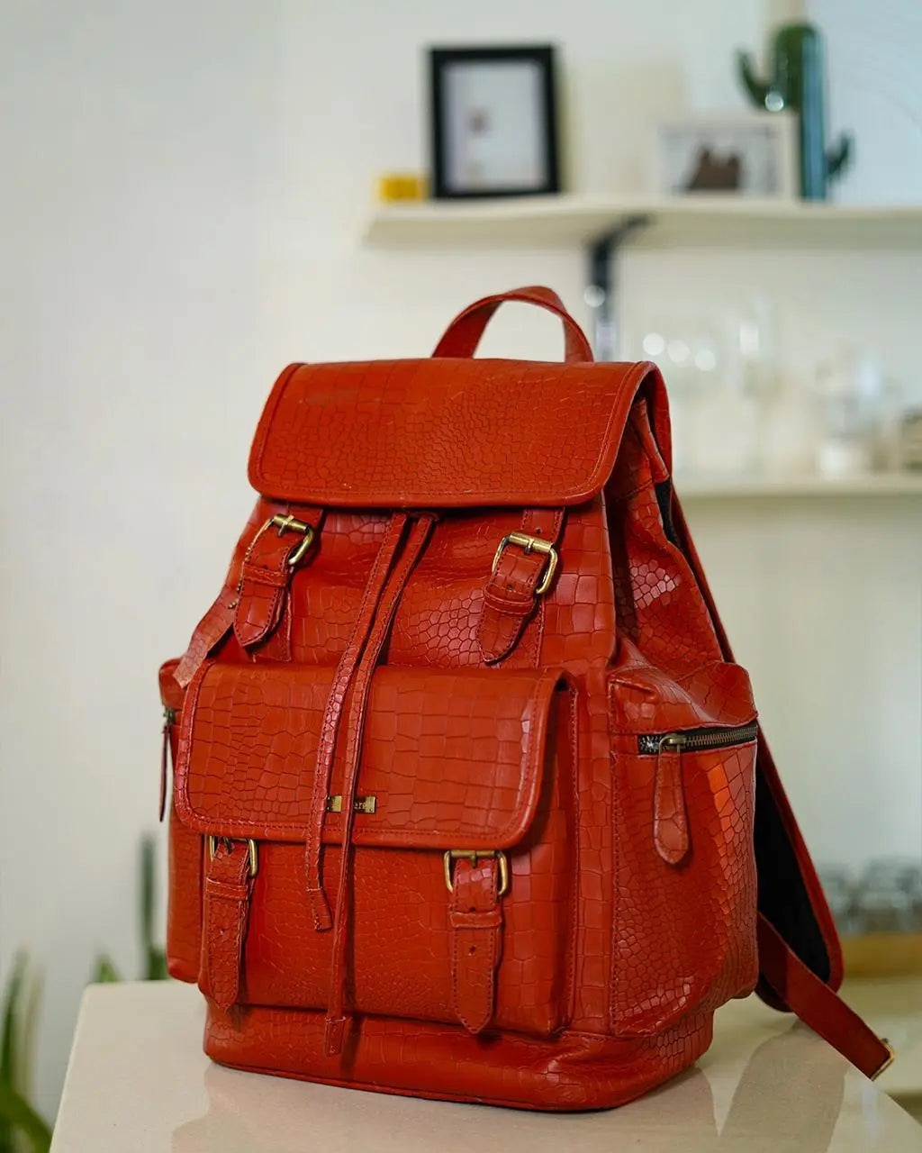 Red Croco Bagpack Loafers