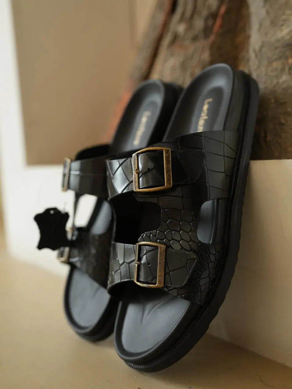 Black Croco Sliders Loafers