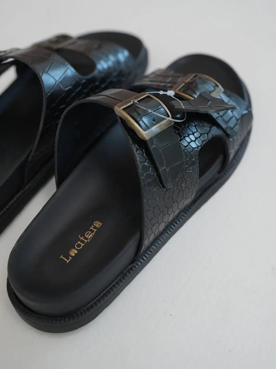 Black Croco Sliders Loafers