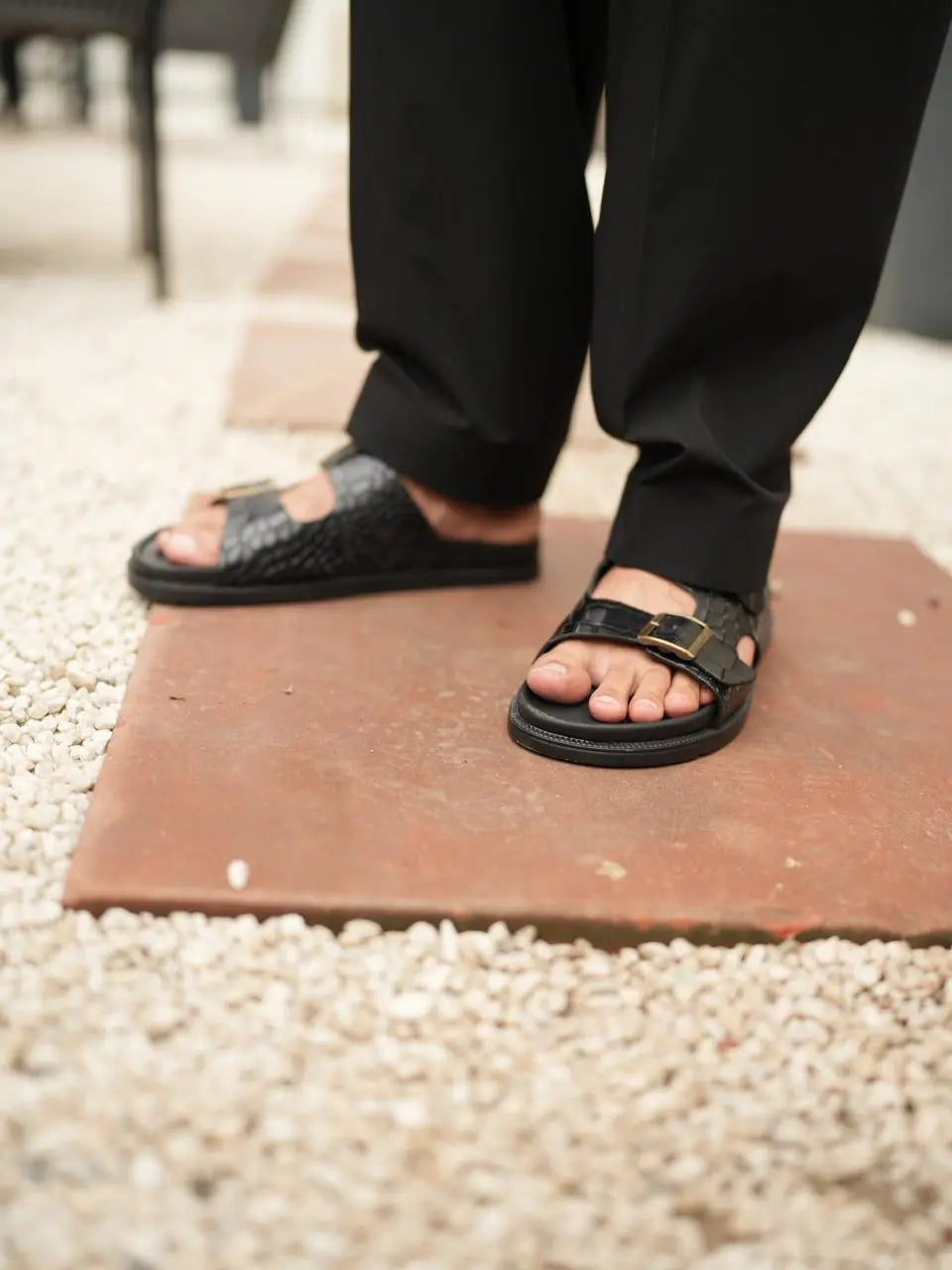 Black Croco Sliders Loafers