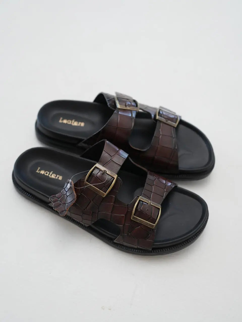 Brown Croco Sliders Loafers