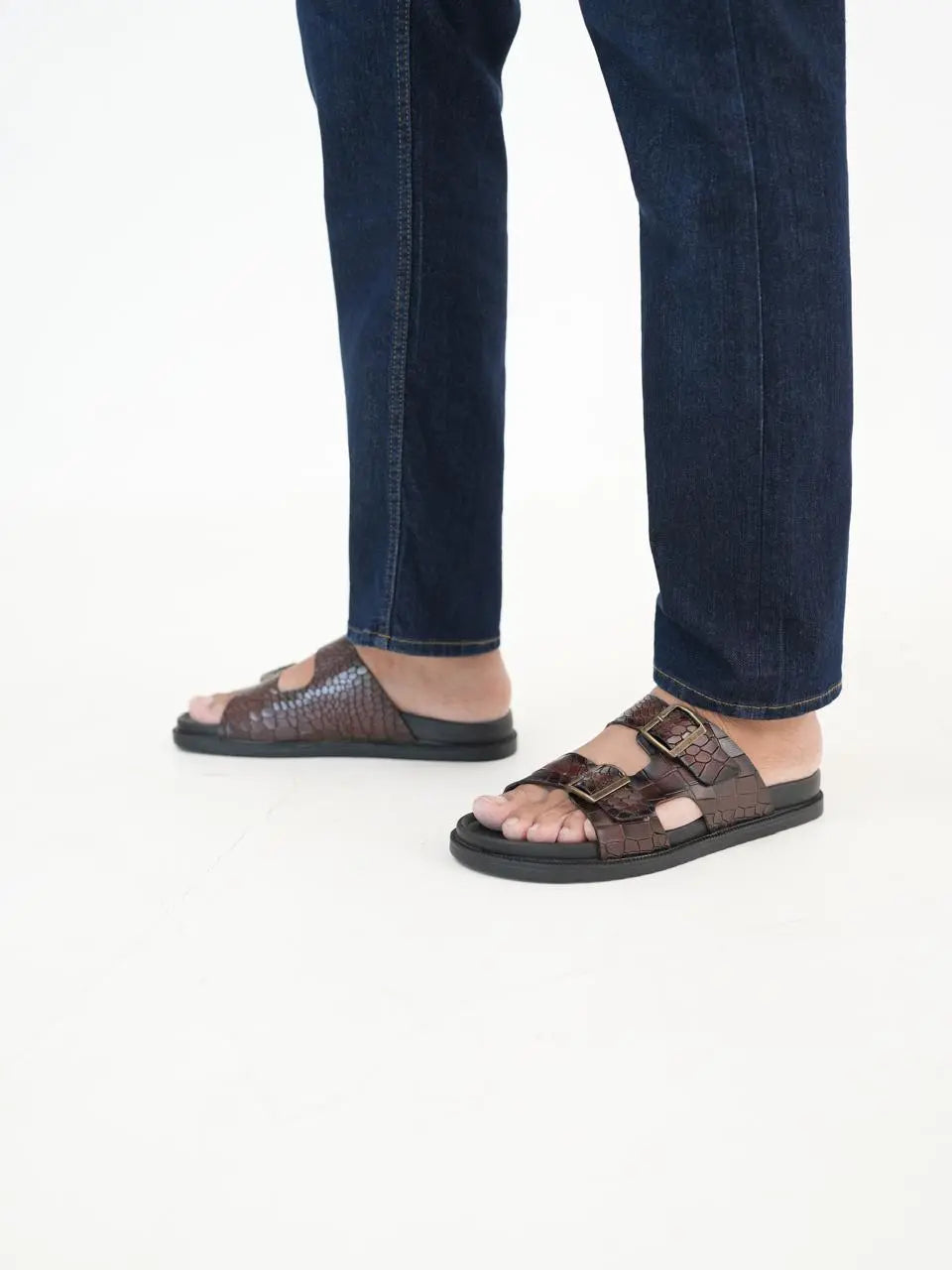 Brown Croco Sliders Loafers