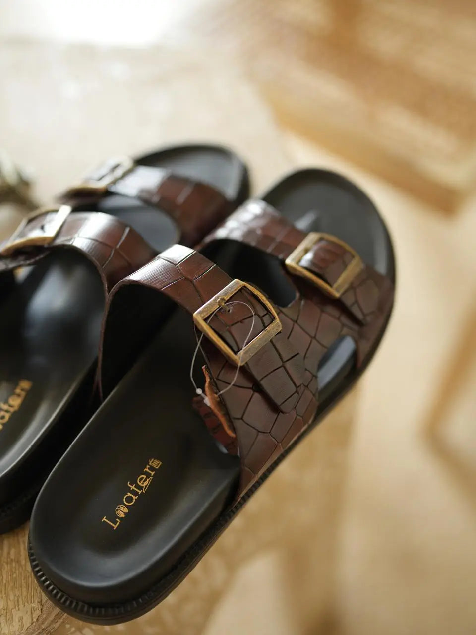 Brown Croco Sliders Loafers