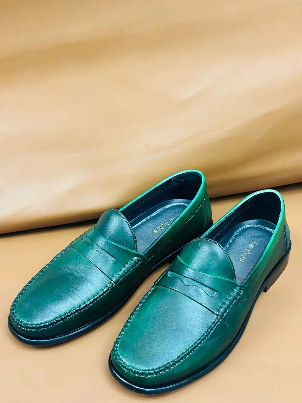 Green Handpainted Moccasin Loafers