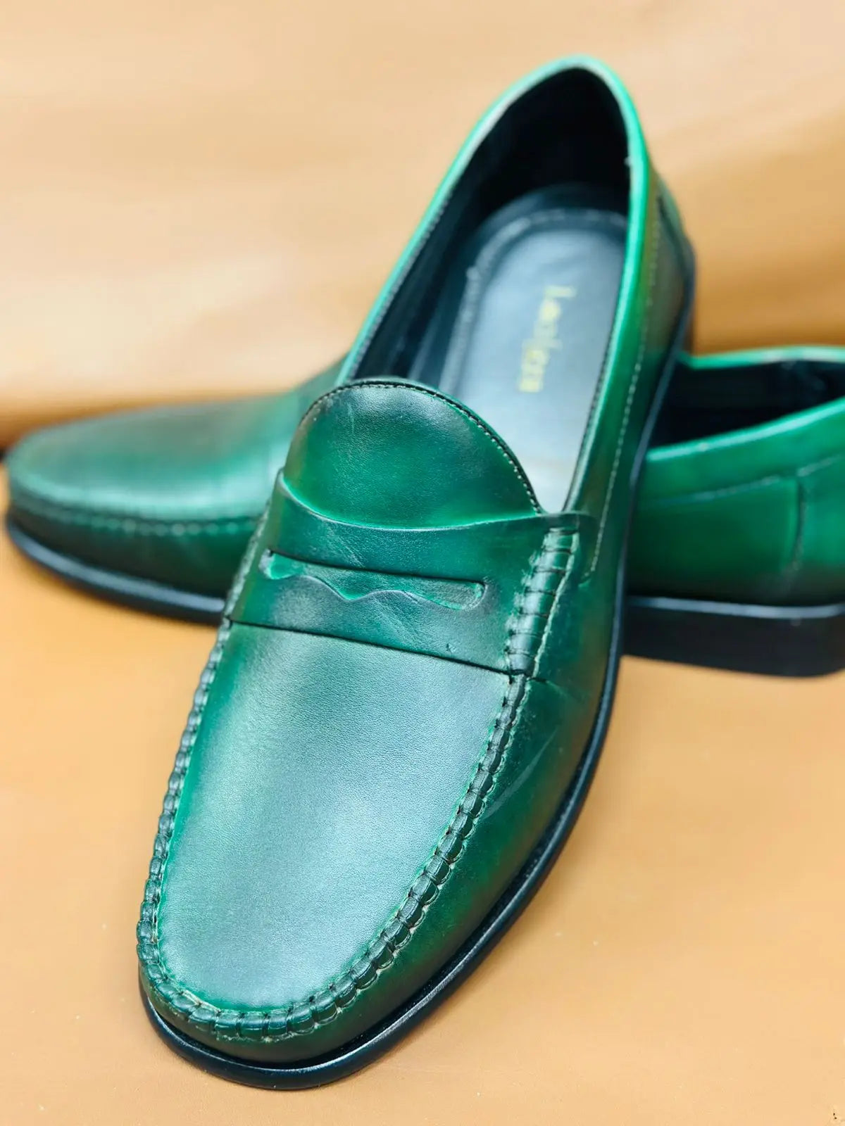 Green Handpainted Moccasin Loafers