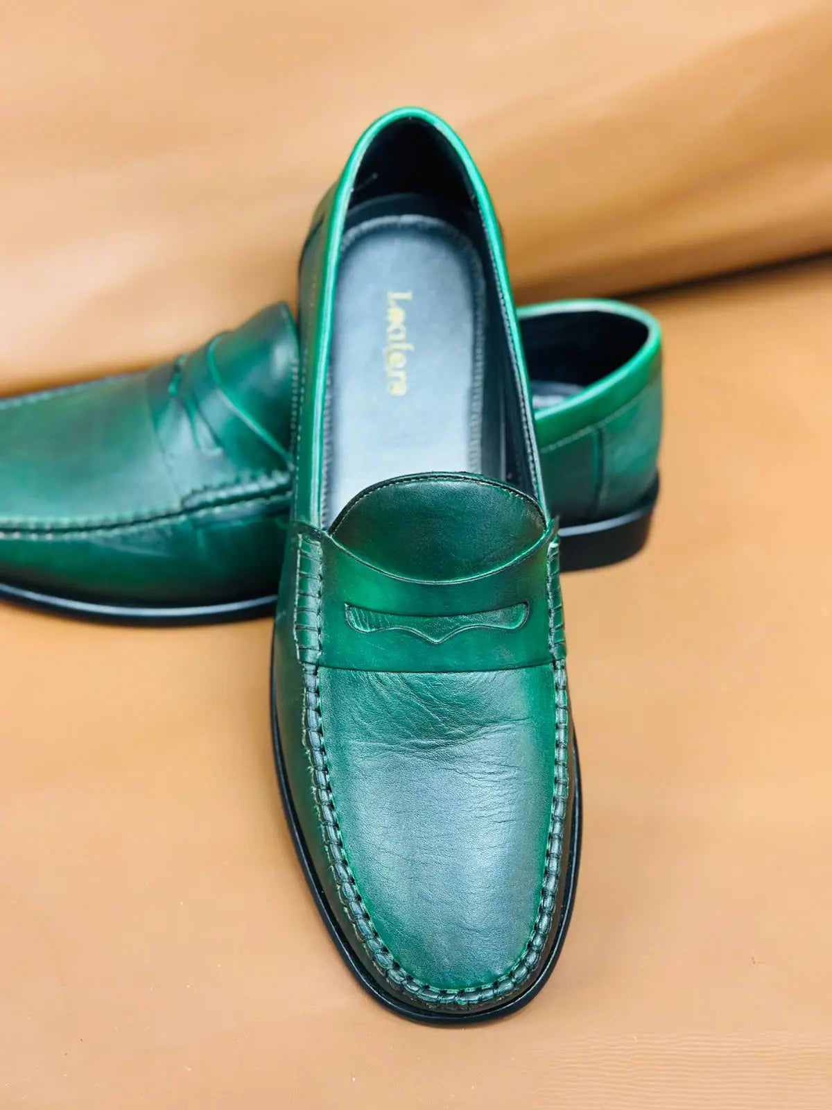 Green Handpainted Moccasin Loafers