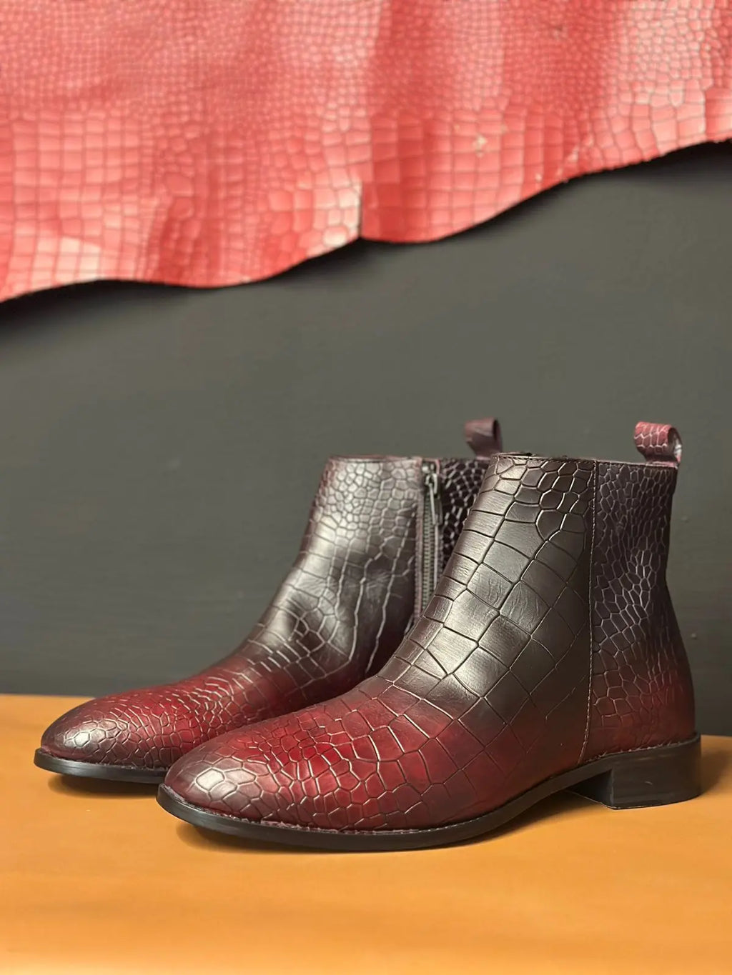Cherry Croco Handpainted Chelsea Loafers