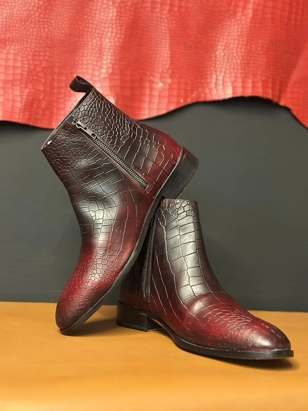 Cherry Croco Handpainted Chelsea Loafers