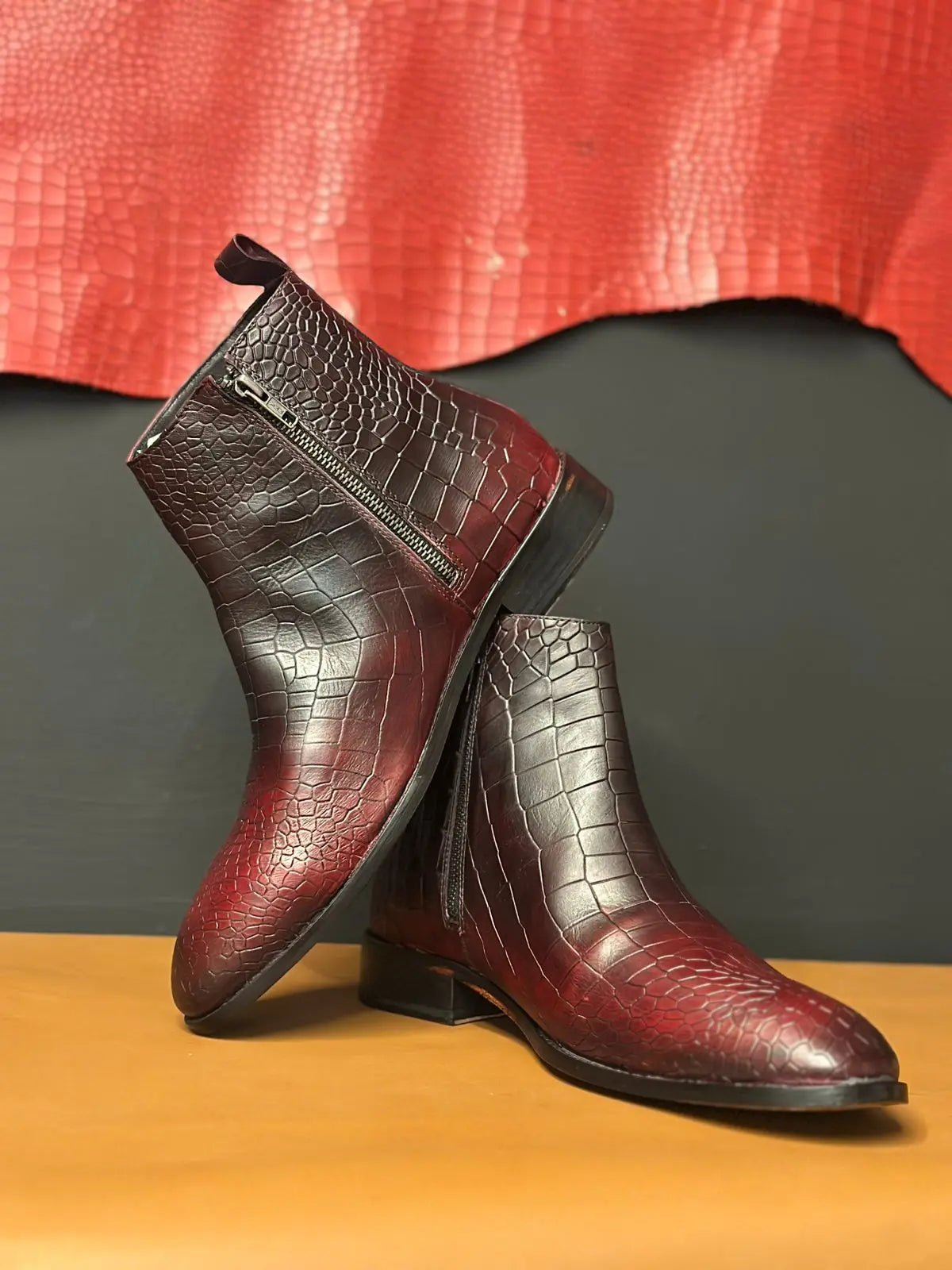 Cherry Croco Handpainted Chelsea Loafers