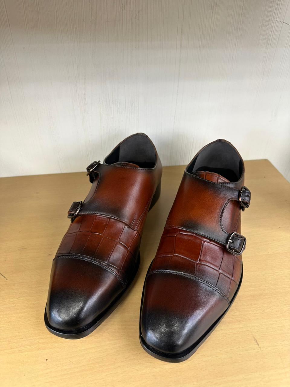 Tan Brown Croco Monk Straps The Loafers
