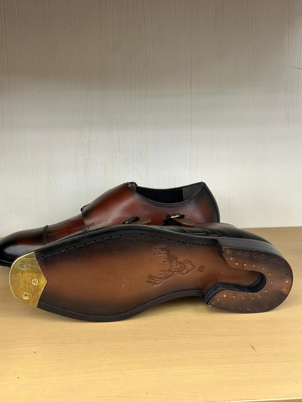Tan Brown Croco Monk Straps The Loafers