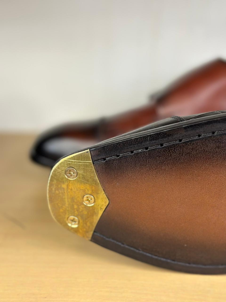 Tan Brown Croco Monk Straps The Loafers