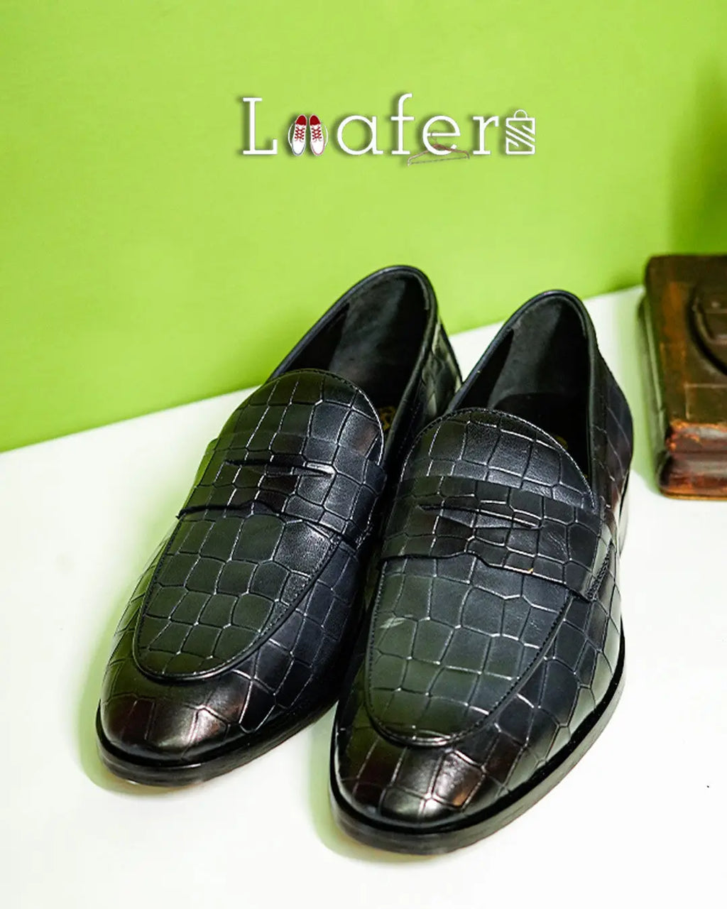 Black Luxe Croco Print Loafers Loafers