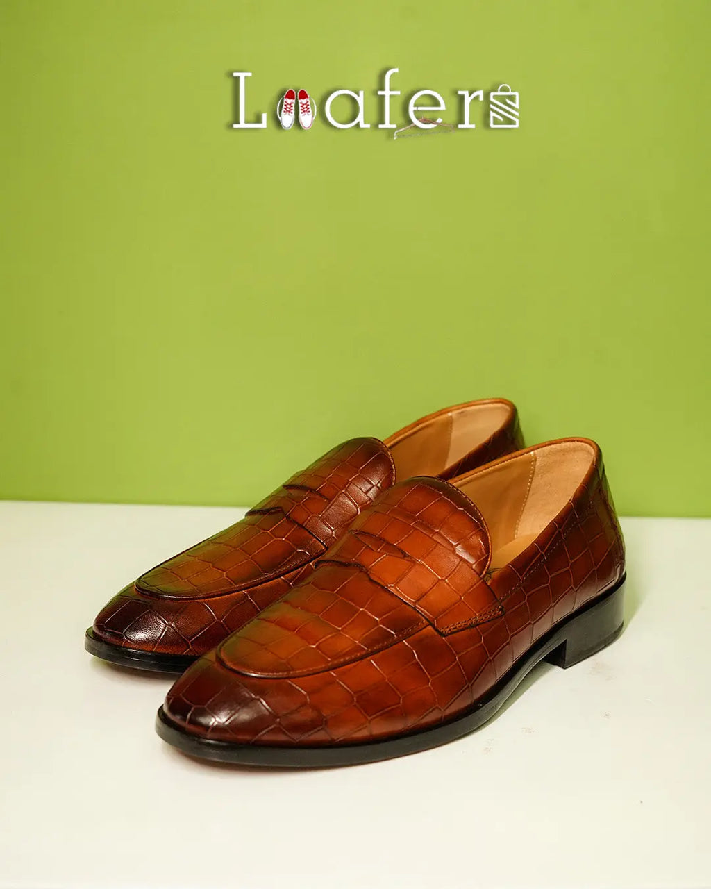 Tan Luxe Croco Print Loafers Loafers