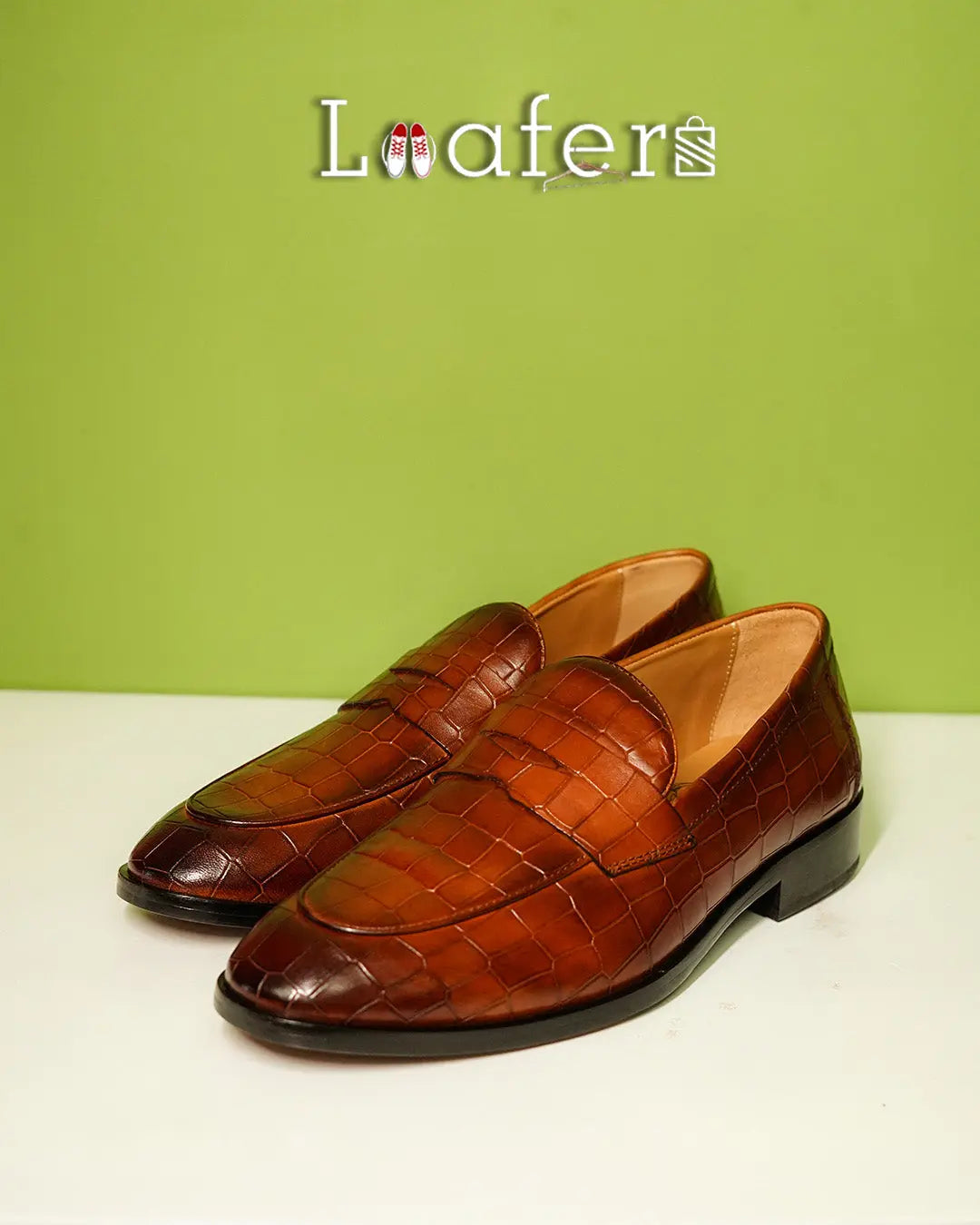 Tan Luxe Croco Print Loafers Loafers