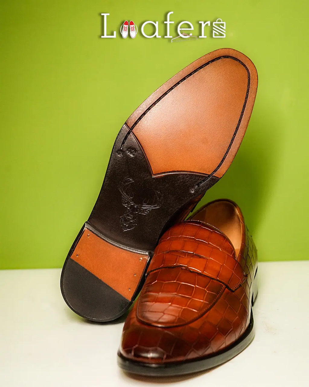 Tan Luxe Croco Print Loafers Loafers
