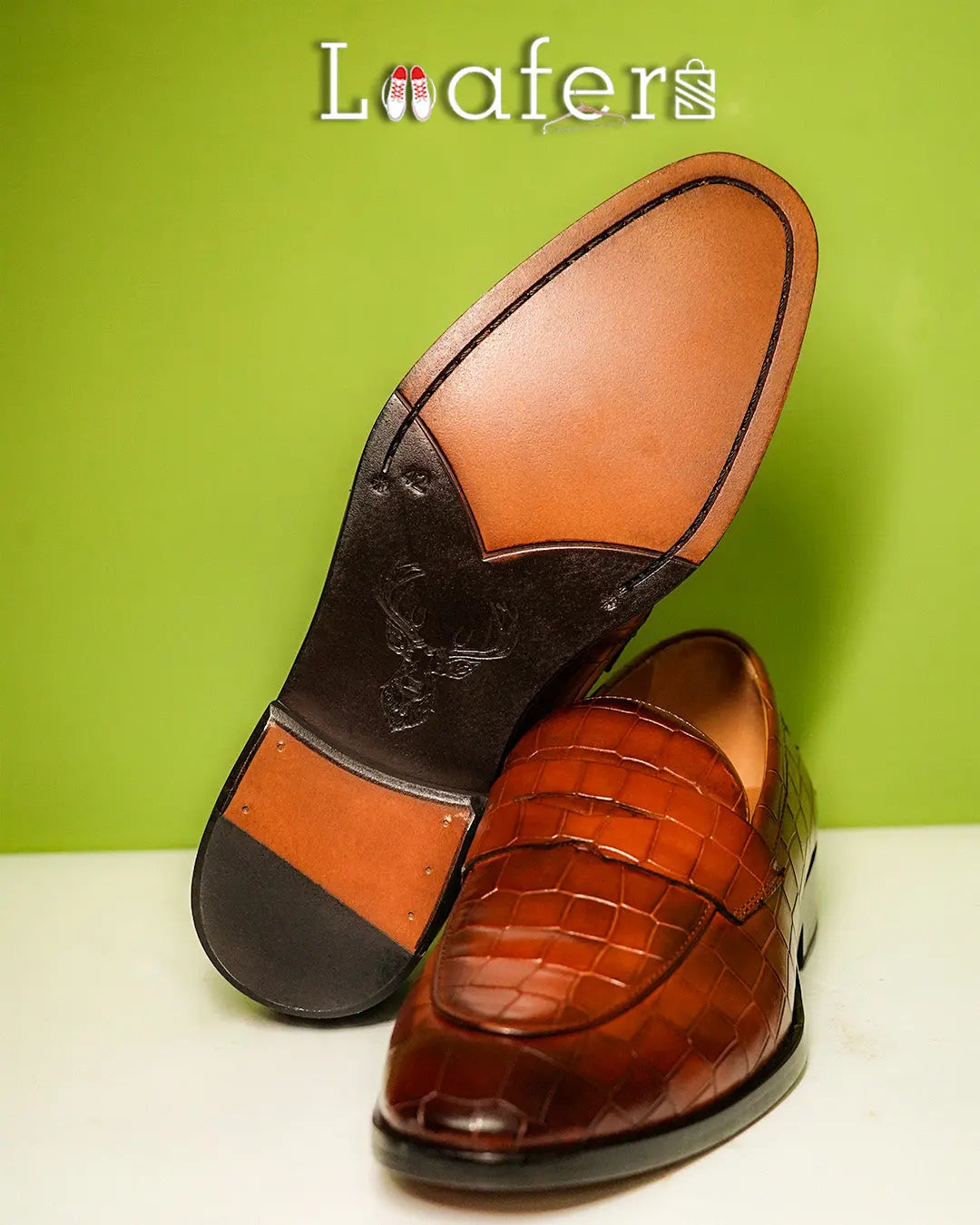 Tan Luxe Croco Print Loafers Loafers